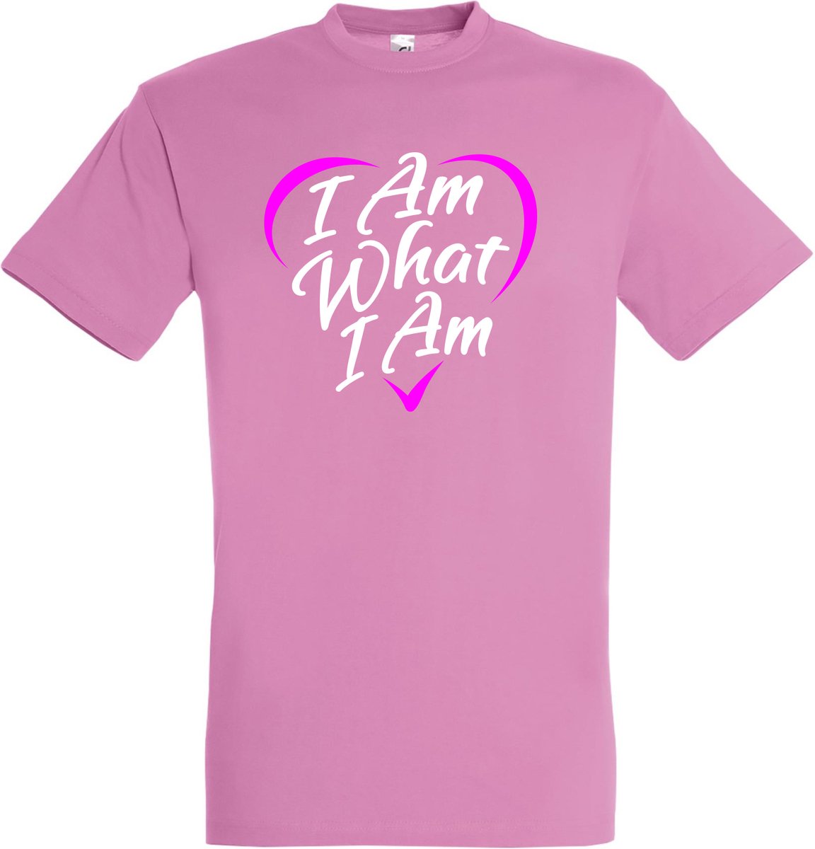 T-shirt I Am What I Am | Regenboog vlag | Gay pride kleding | Pride shirt | Roze | maat L